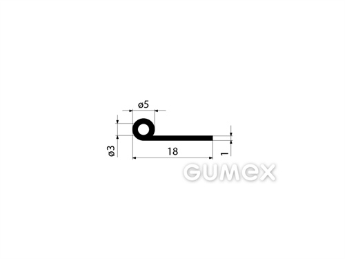 Gumový profil tvaru "P" s dutinkou, 18x5/1mm, 70°ShA, EPDM, -40°C/+100°C, čierny